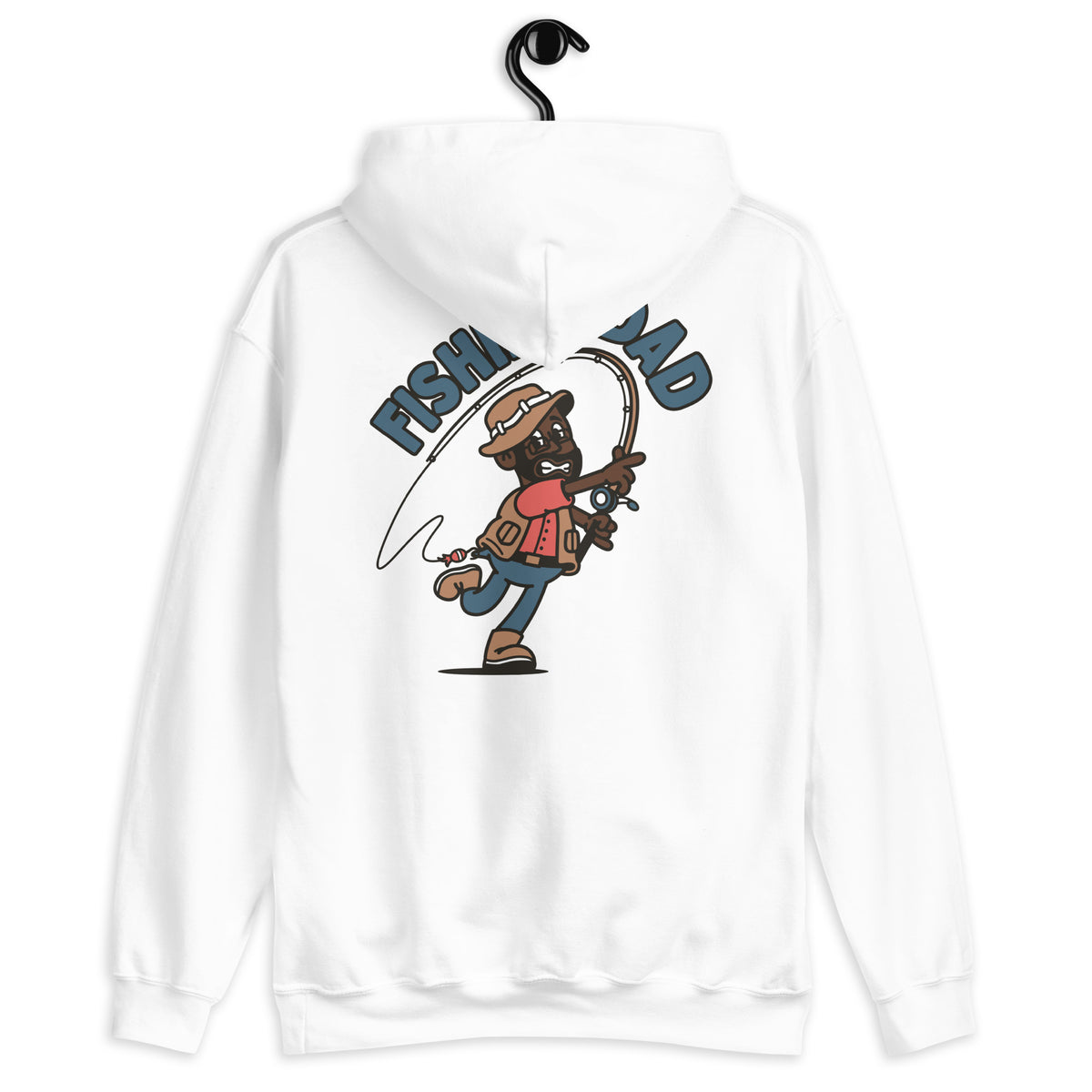 Fishing Black Hair Dark Skin Tone Glasses Beard Dad Hoodie
