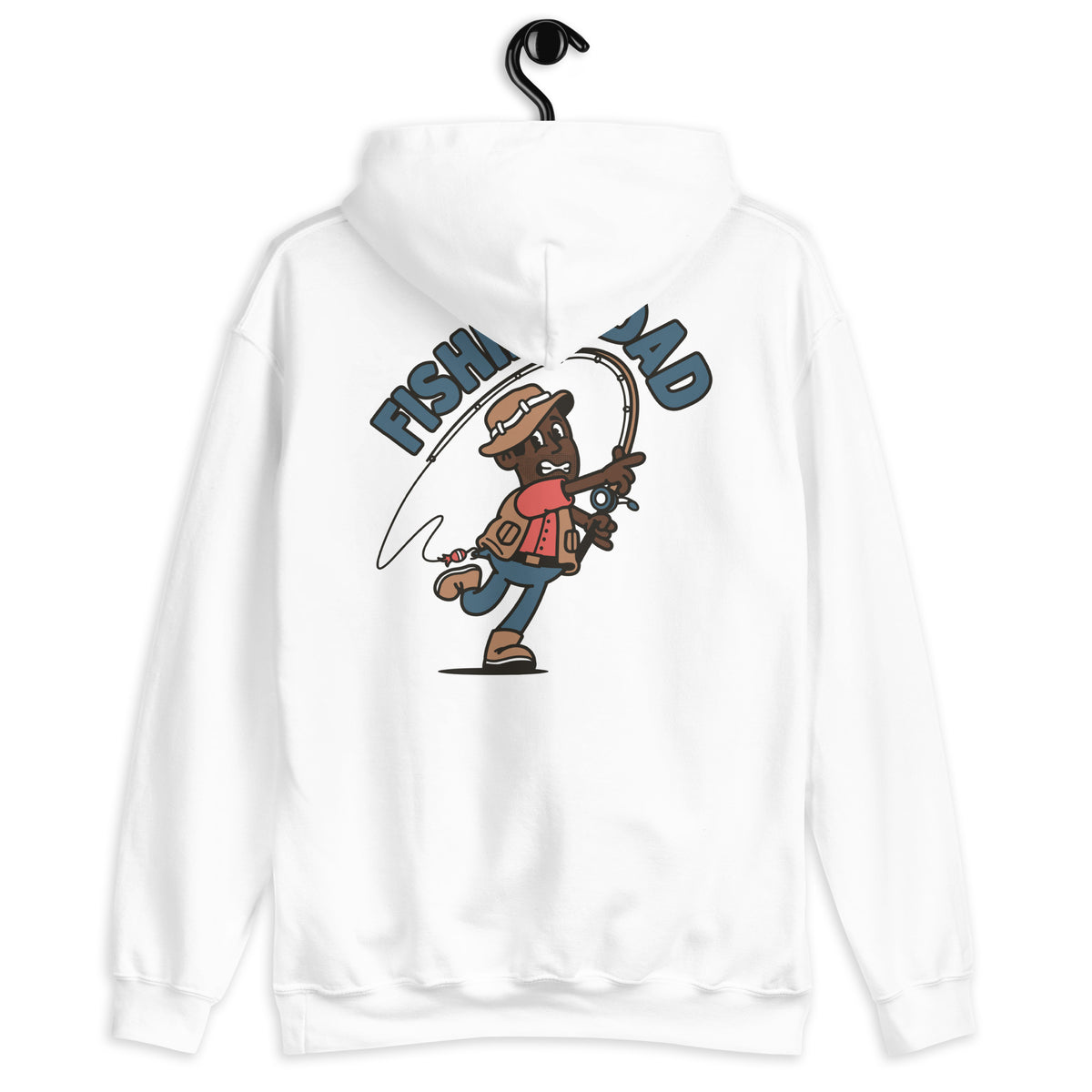 Fishing Black Hair Dark Skin Tone No-Glasses Stubble Dad Hoodie