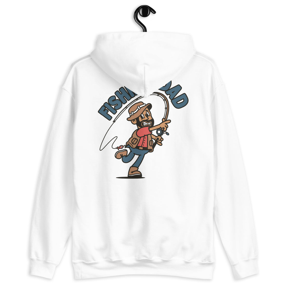 Fishing Black Hair Tan Skin Tone No-Glasses Beard Dad Hoodie