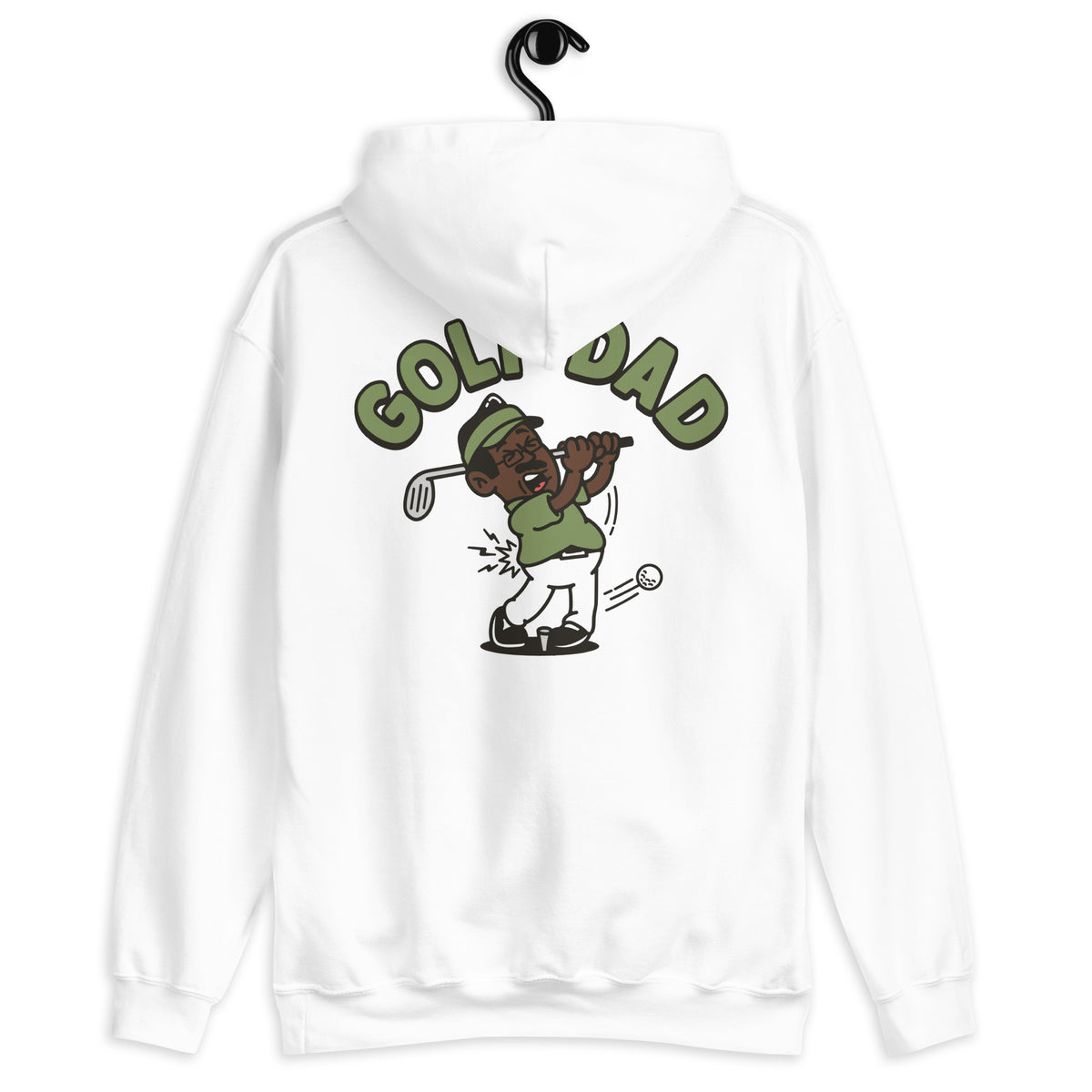 Golf Black Hair Dark Skin Tone Glasses Moustache Dad Hoodie