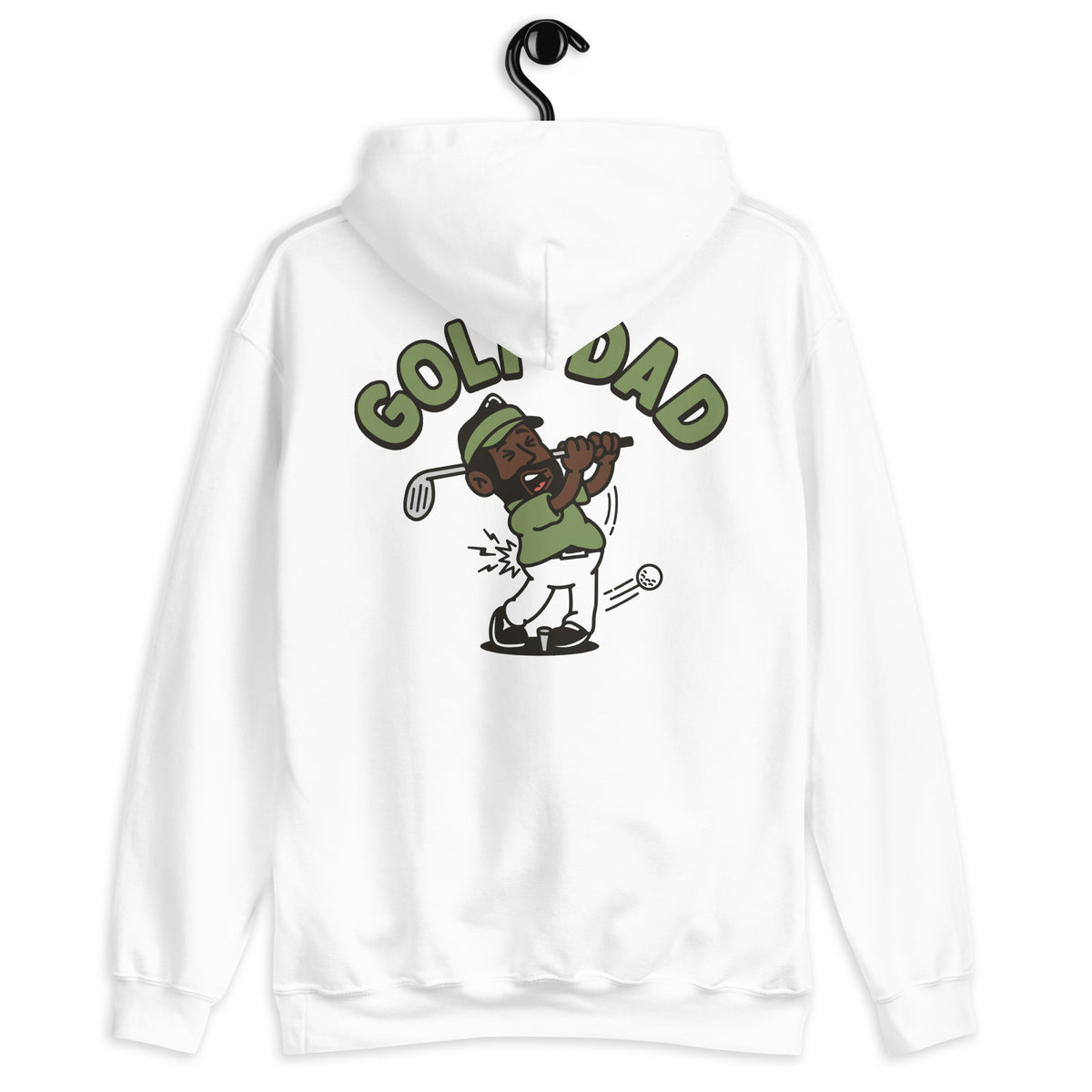 Golf Black Hair Dark Skin Tone No-Glasses Beard Dad Hoodie