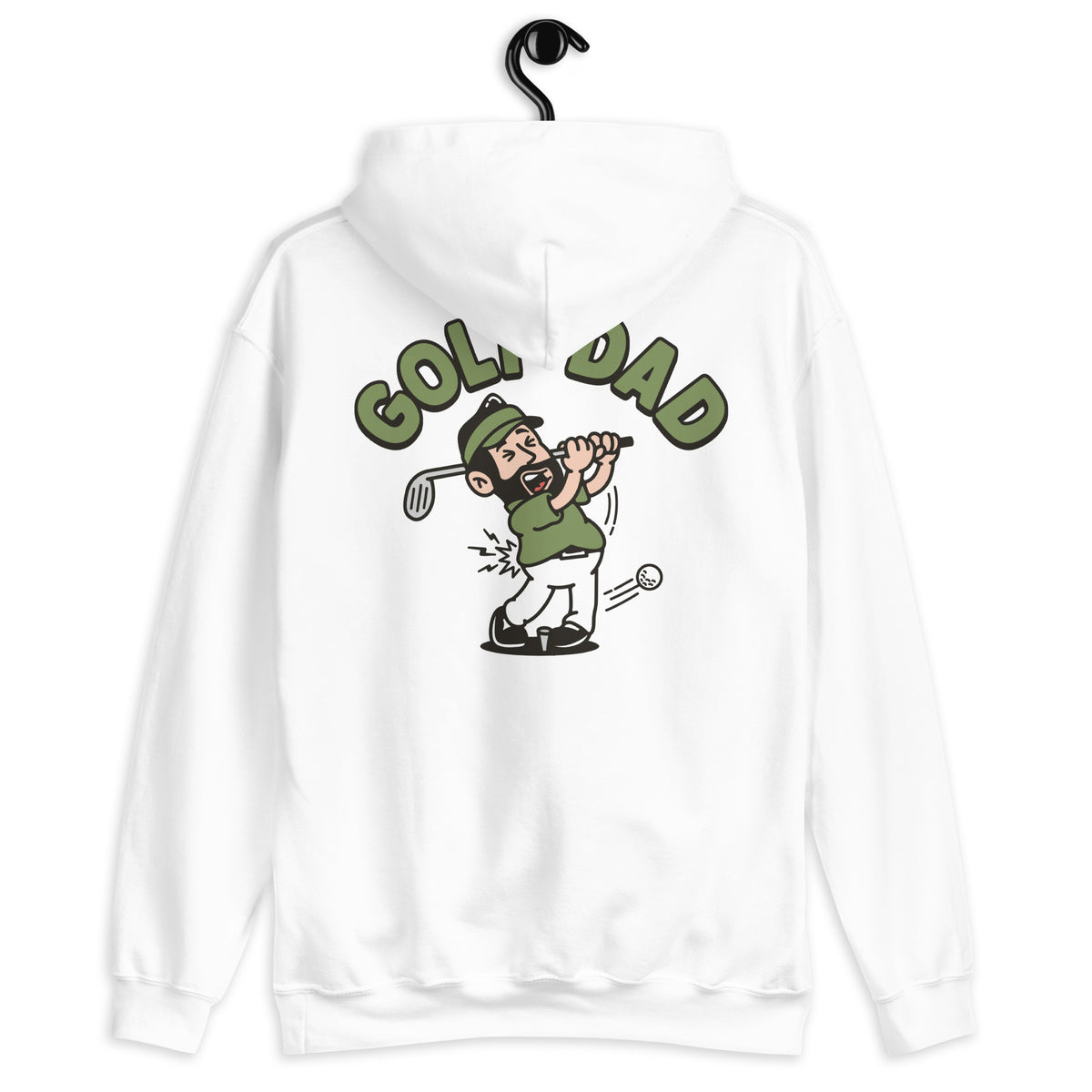 Golf Black Hair Light Skin Tone No-Glasses Beard Dad Hoodie