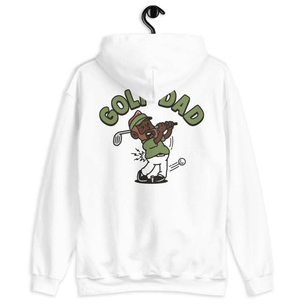 Golf Brown Hair Dark Skin Tone No-Glasses Beard Dad Hoodie