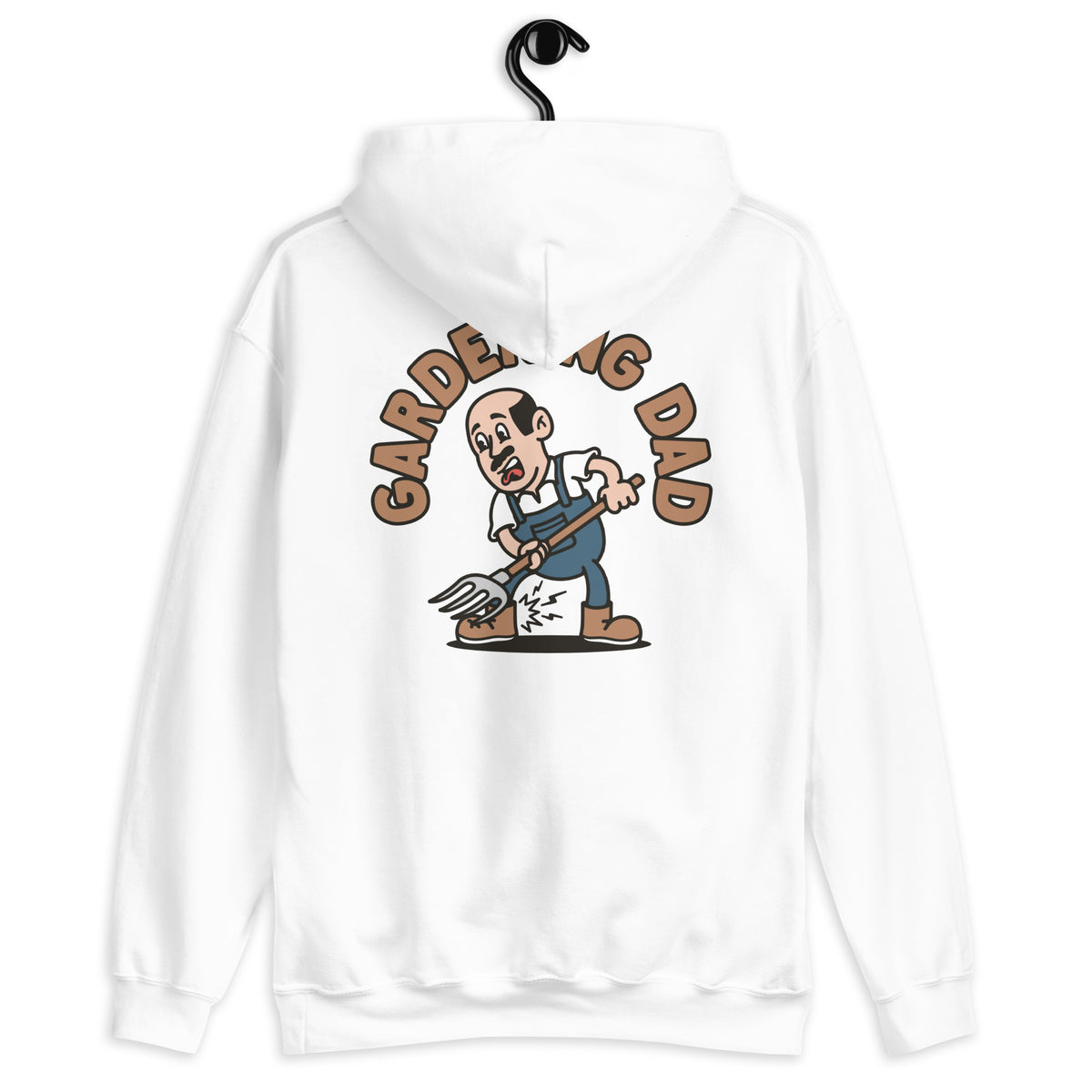 Gardening Black Hair Light Skin Tone No-Glasses Bald Moustache Dad Hoodie