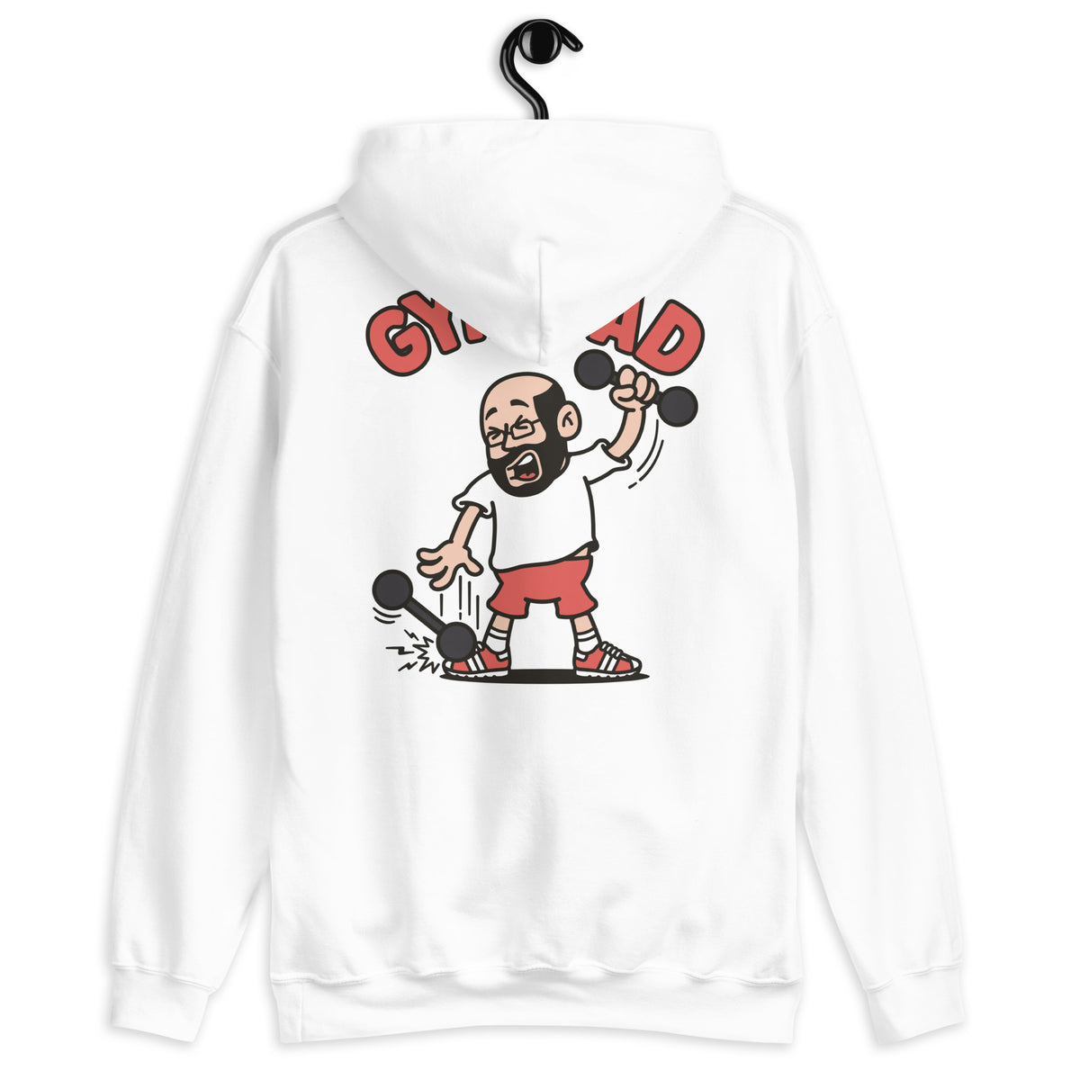 Gym Black Hair Light Skin Tone Glasses Bald Beard Dad Hoodie