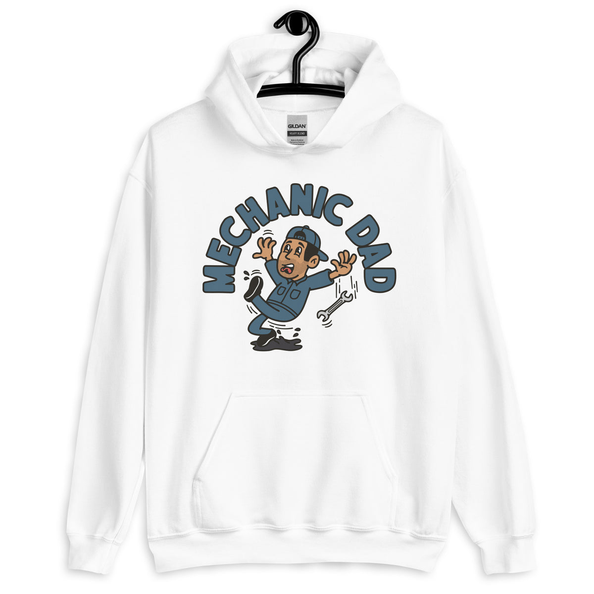 Mechanic Black Hair Tan Skin Tone No-Glasses Stubble Dad Hoodie