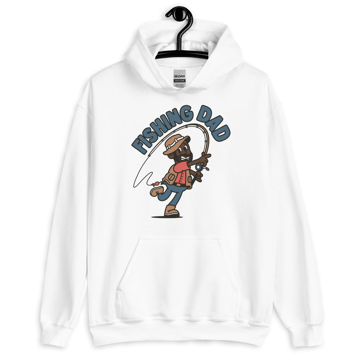 Fishing Black Hair Dark Skin Tone No-Glasses Beard Dad Hoodie
