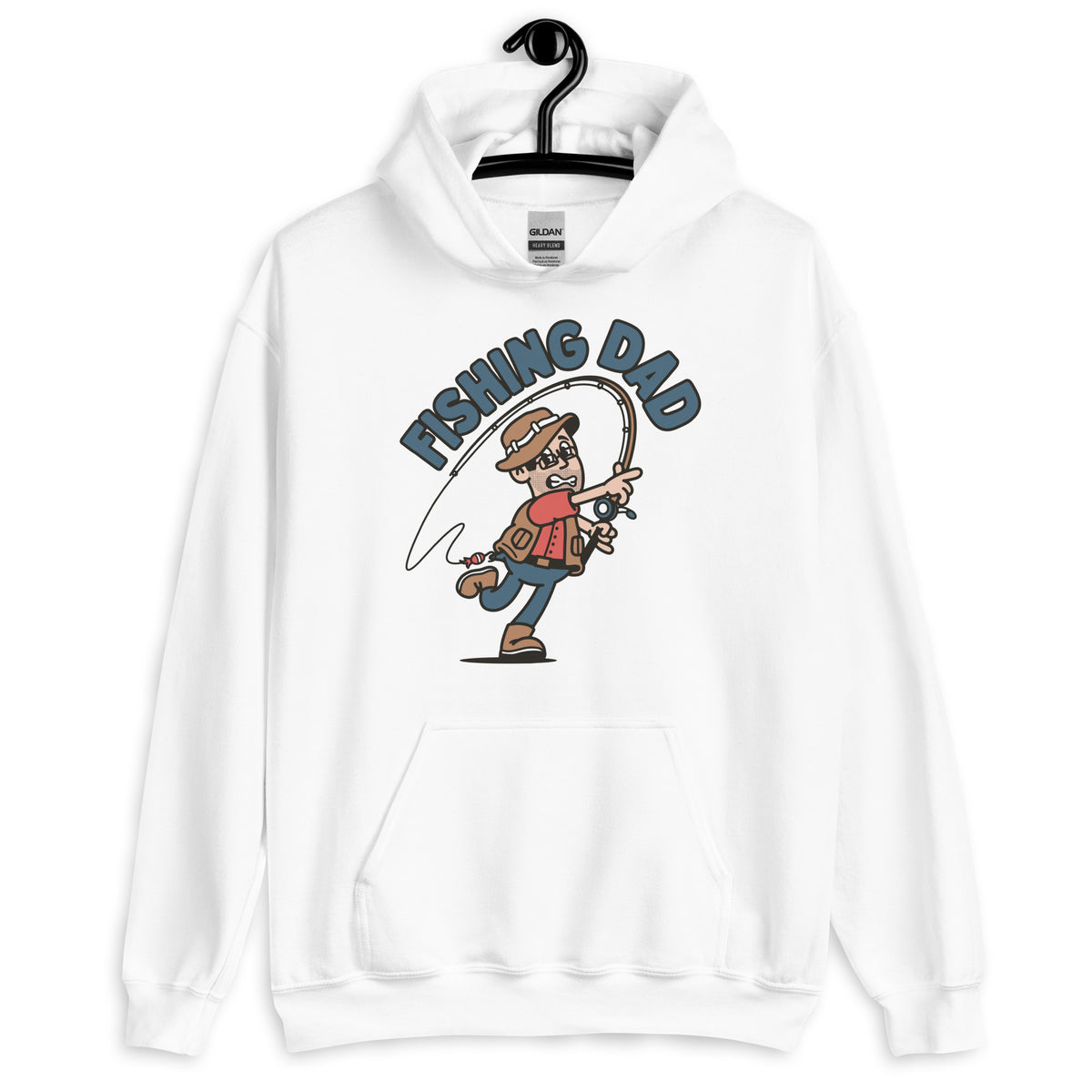 Fishing Black Hair Light Skin Tone Glasses Stubble Dad Hoodie