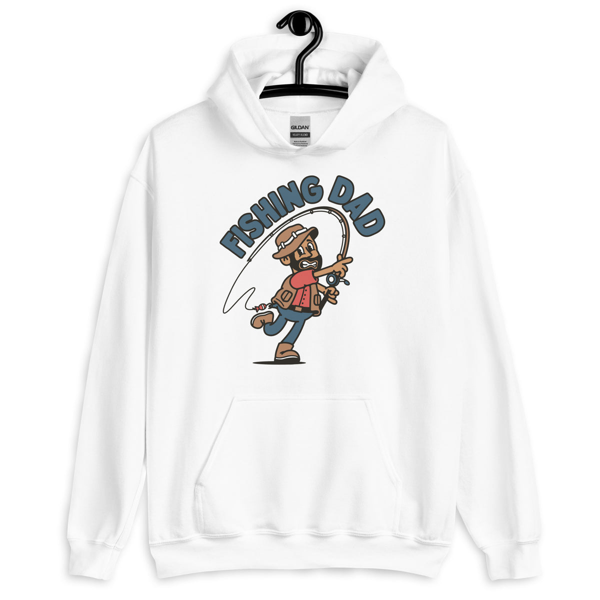Fishing Black Hair Tan Skin Tone No-Glasses Beard Dad Hoodie