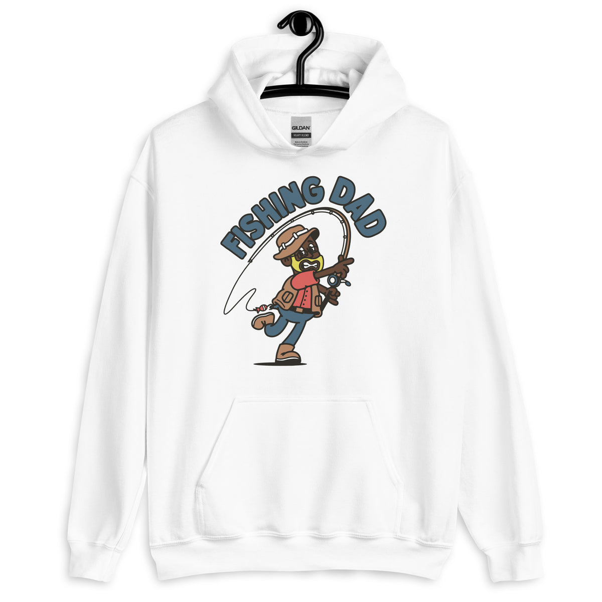 Fishing Blond Hair Dark Skin Tone Glasses Beard Dad Hoodie