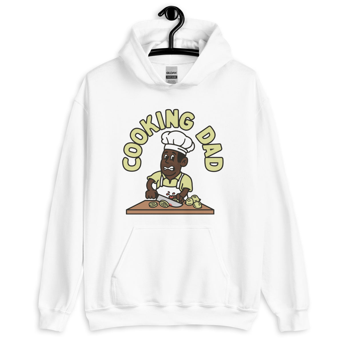 Cooking Black Hair Dark Skin Tone No-Glasses Stubble Dad Hoodie