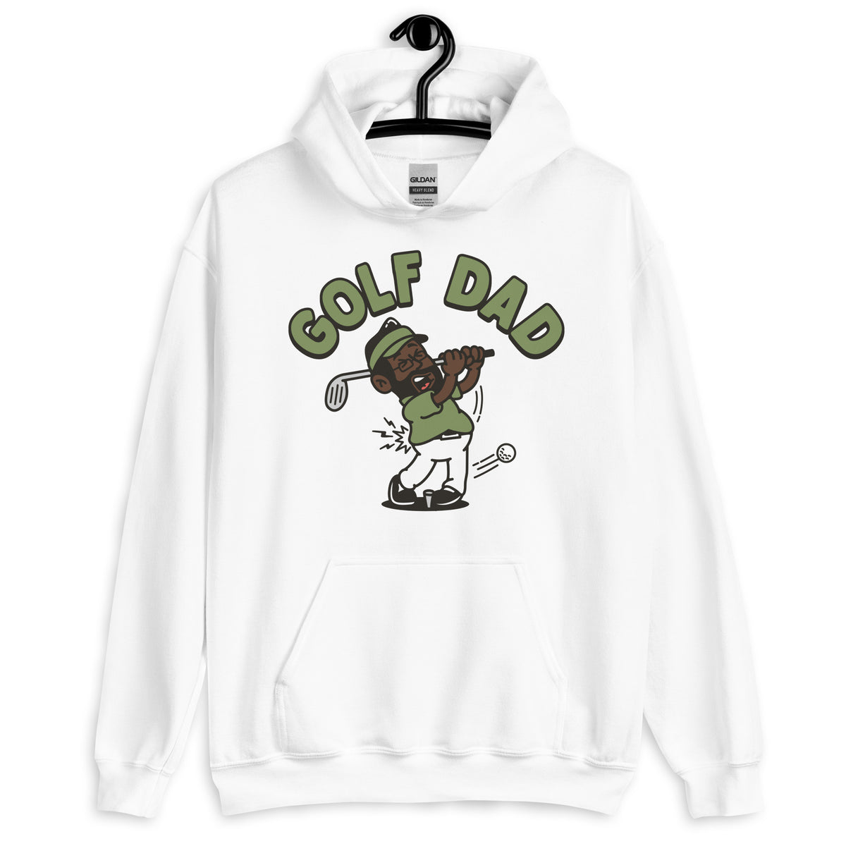 Golf Black Hair Dark Skin Tone Glasses Beard Dad Hoodie