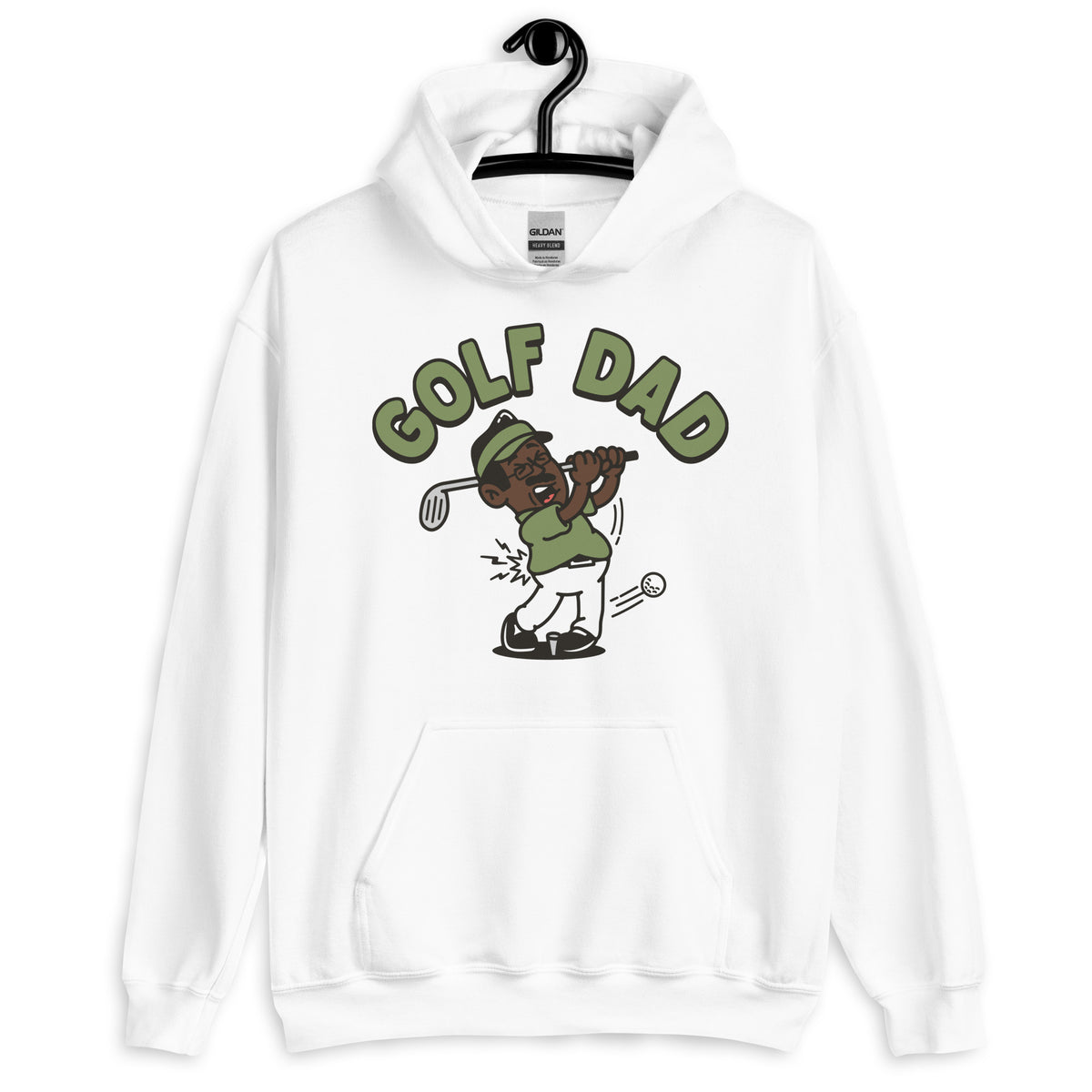 Golf Black Hair Dark Skin Tone Glasses Moustache Dad Hoodie