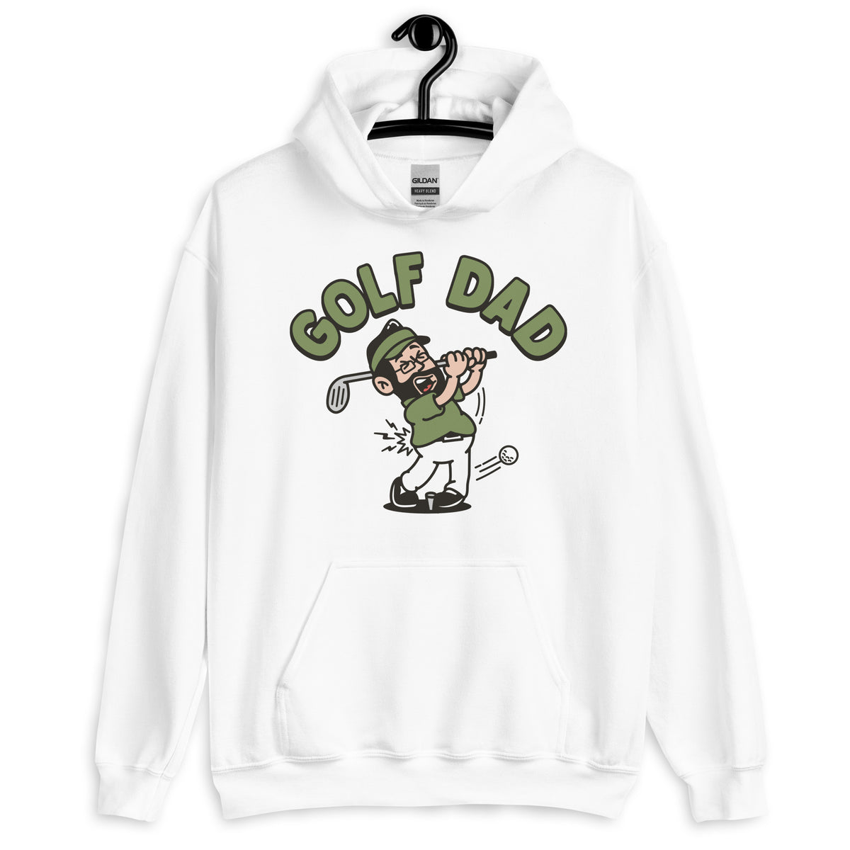 Golf Black Hair Light Skin Tone Glasses Beard Dad Hoodie