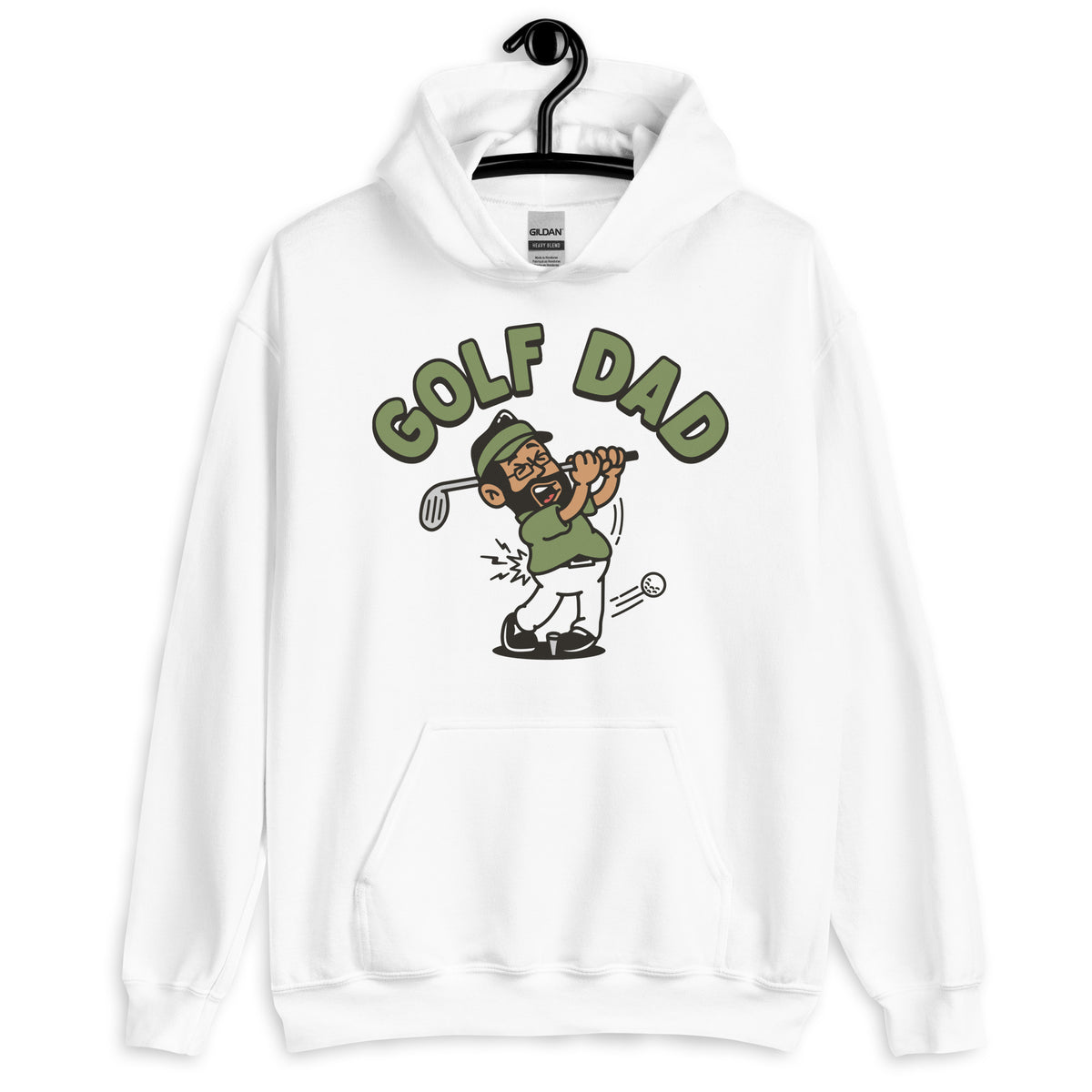 Golf Black Hair Tan Skin Tone Glasses Beard Dad Hoodie