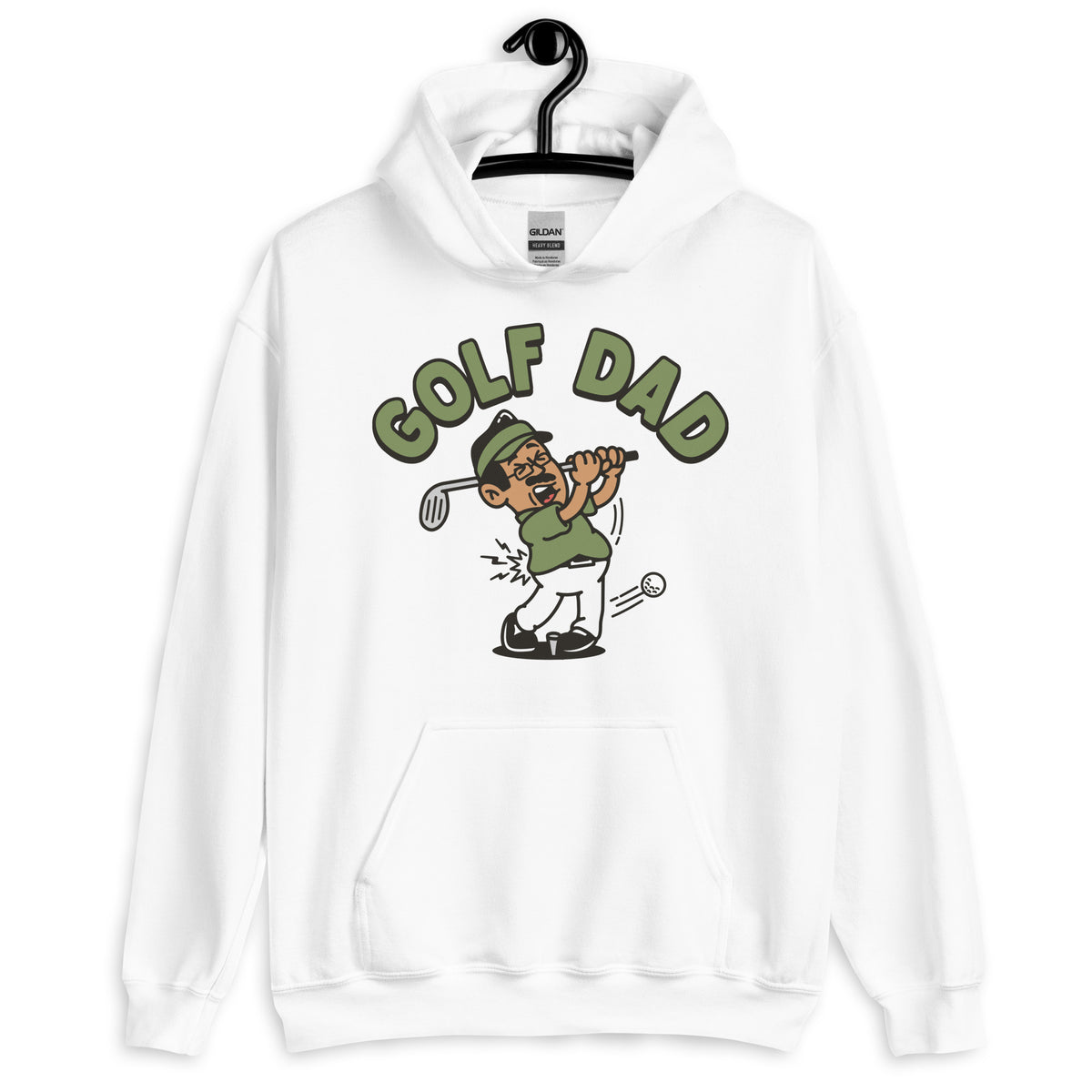 Golf Black Hair Tan Skin Tone Glasses Moustache Dad Hoodie