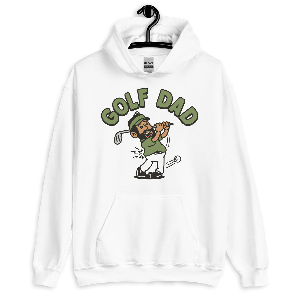 Golf Black Hair Tan Skin Tone No-Glasses Beard Dad Hoodie