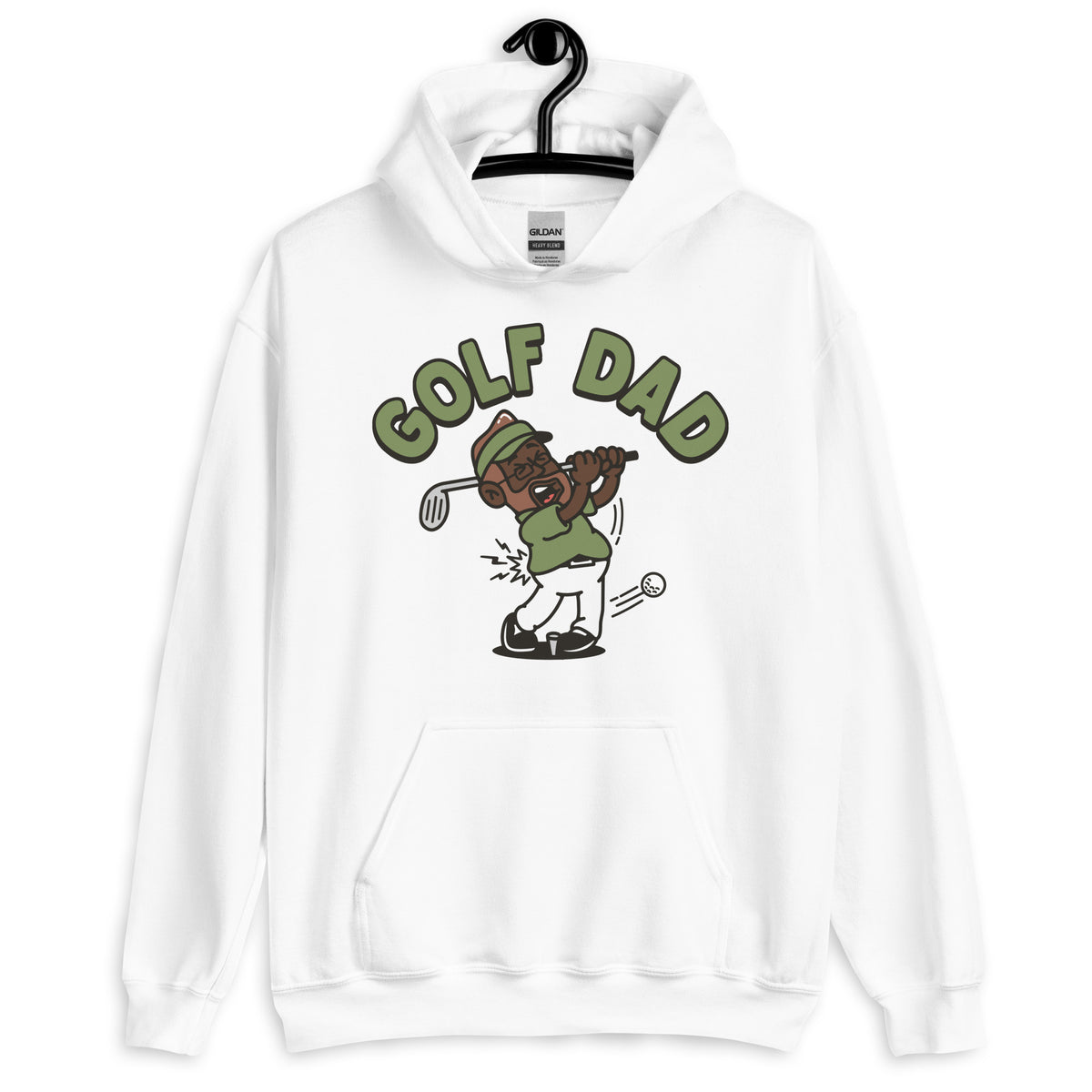 Golf Brown Hair Dark Skin Tone Glasses Beard Dad Hoodie