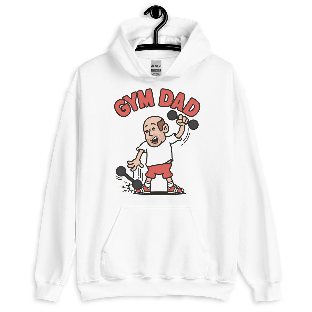 Gym Brown Hair Light Skin Tone No-Glasses Bald Stubble Dad Hoodie