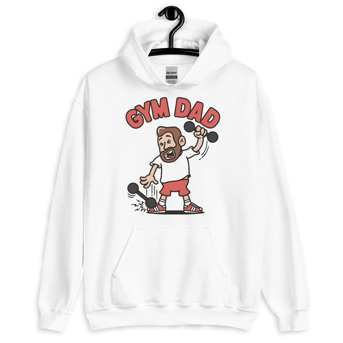 Gym Brown Hair Light Skin Tone No-Glasses Medium Beard Dad Hoodie