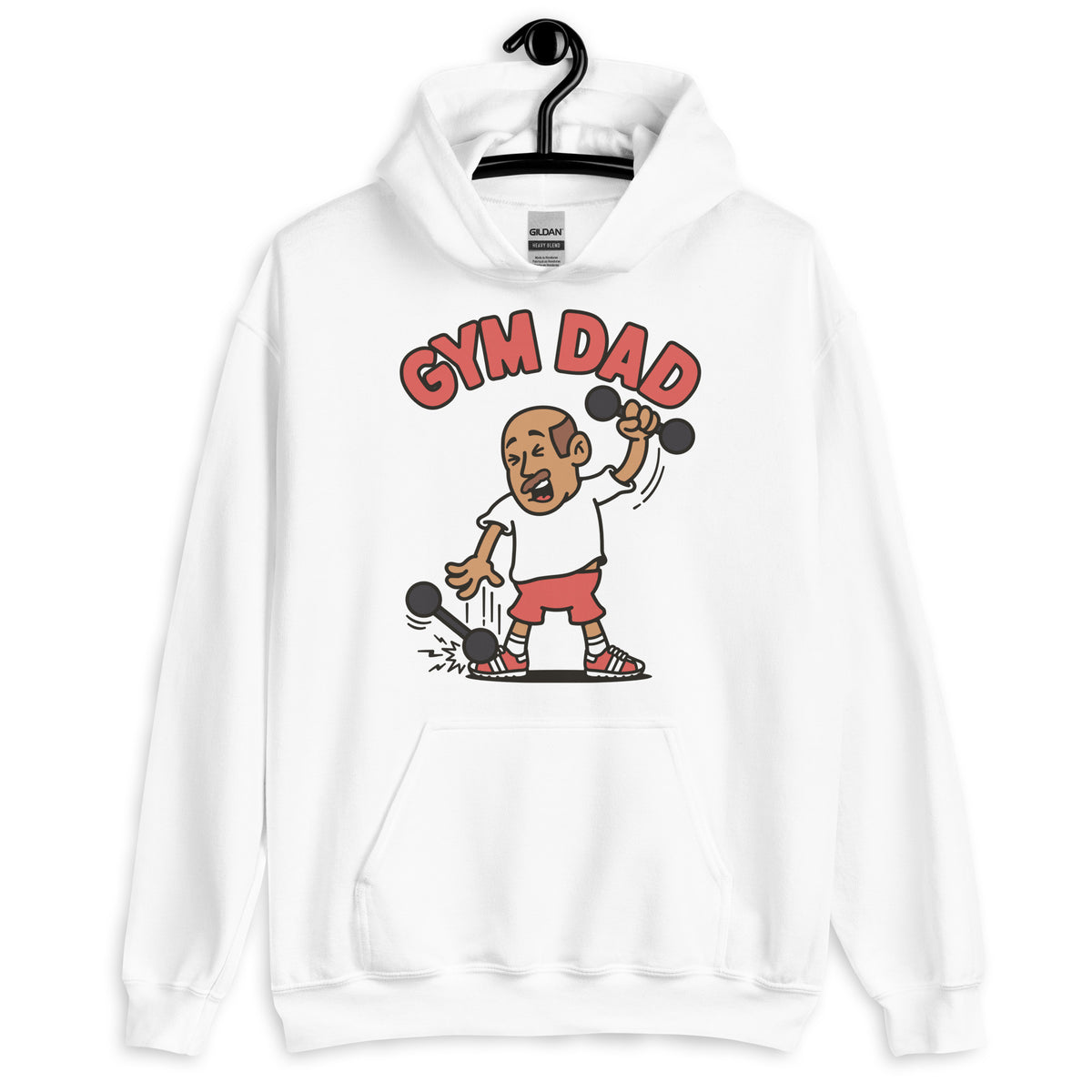 Gym Brown Hair Tan Skin Tone No-Glasses Bald Moustache Dad Hoodie