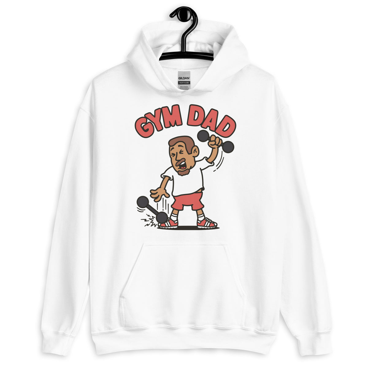 Gym Brown Hair Tan Skin Tone No-Glasses Short Moustache & Chin Beard Dad Hoodie
