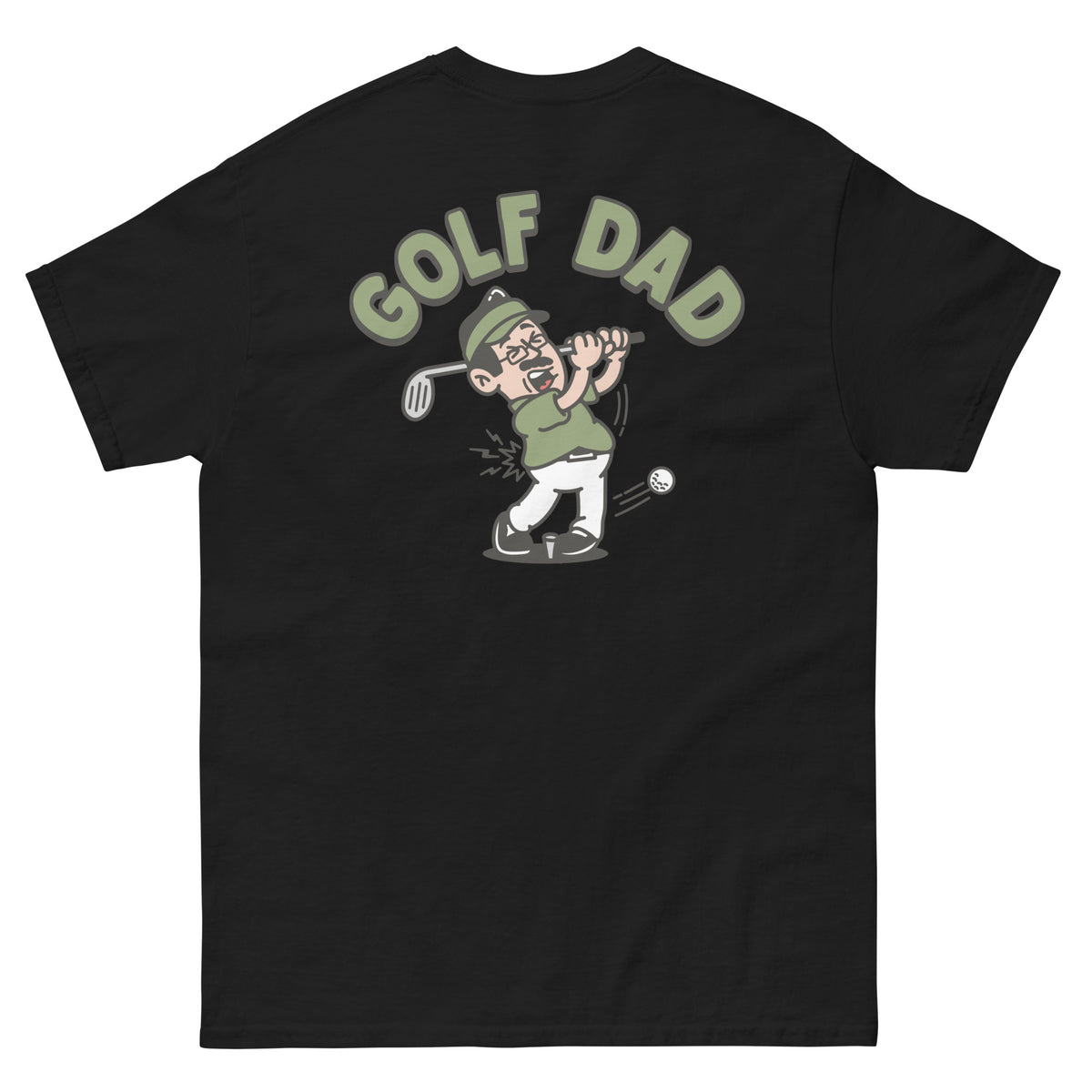 Golf Black Hair Light Skin Tone Glasses Moustache Dad T-Shirt
