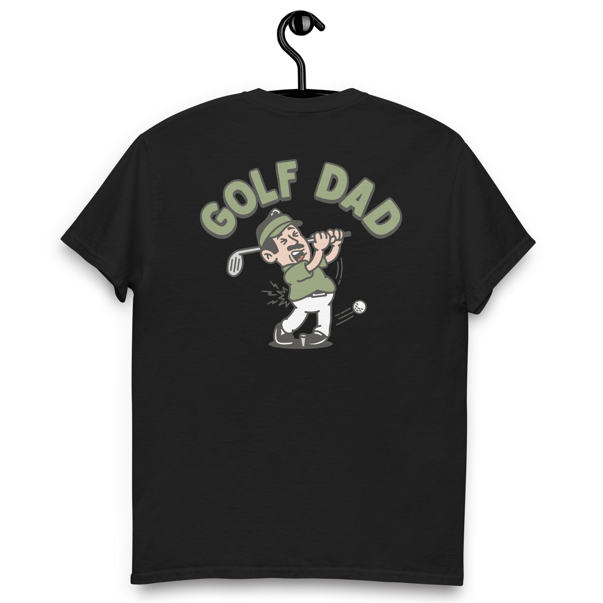 Golf Black Hair Light Skin Tone No-Glasses Moustache Dad T-Shirt