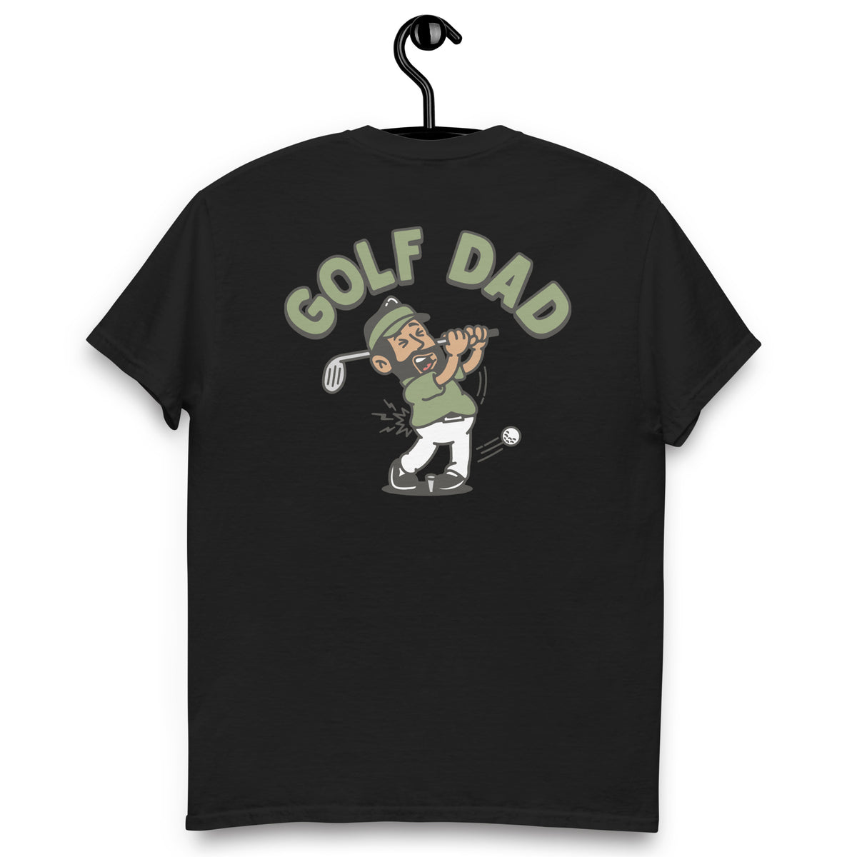 Golf Black Hair Tan Skin Tone No-Glasses Beard Dad T-Shirt