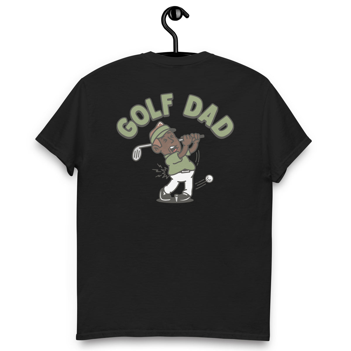 Golf Brown Hair Dark Skin Tone No-Glasses Stubble Dad T-Shirt