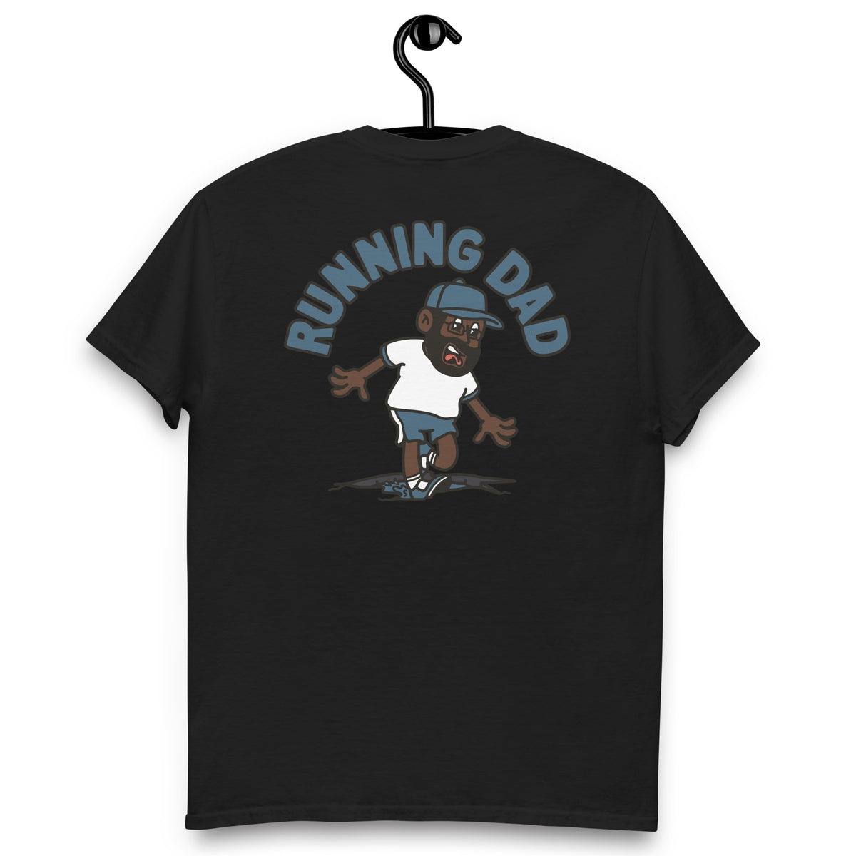 Running Black Hair Dark Skin Tone Glasses Beard Dad T-Shirt