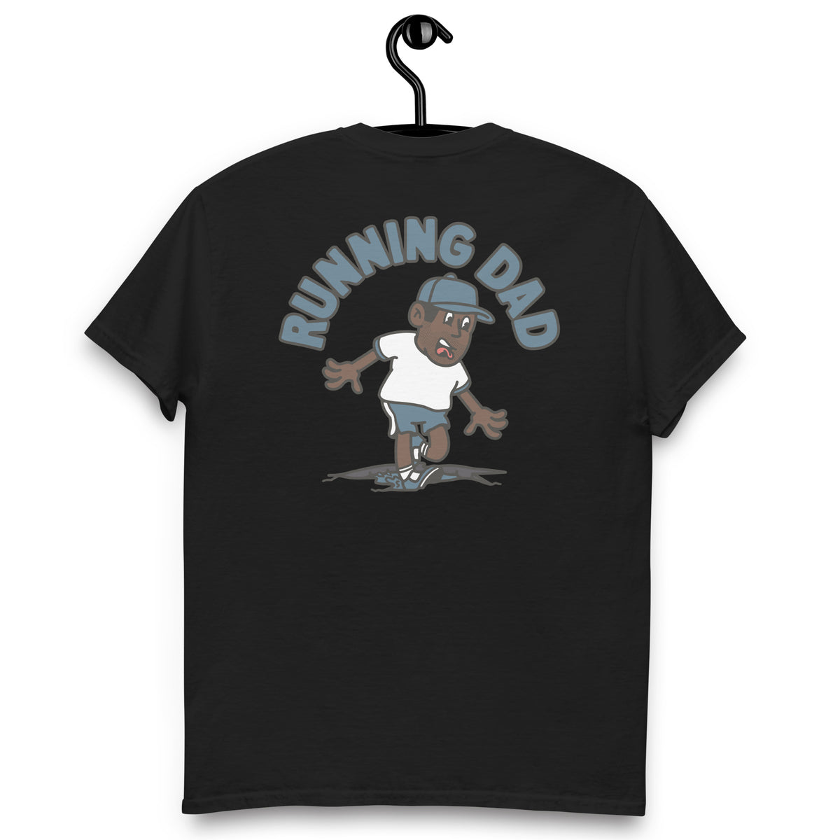 Running Black Hair Dark Skin Tone No-Glasses Stubble Dad T-Shirt