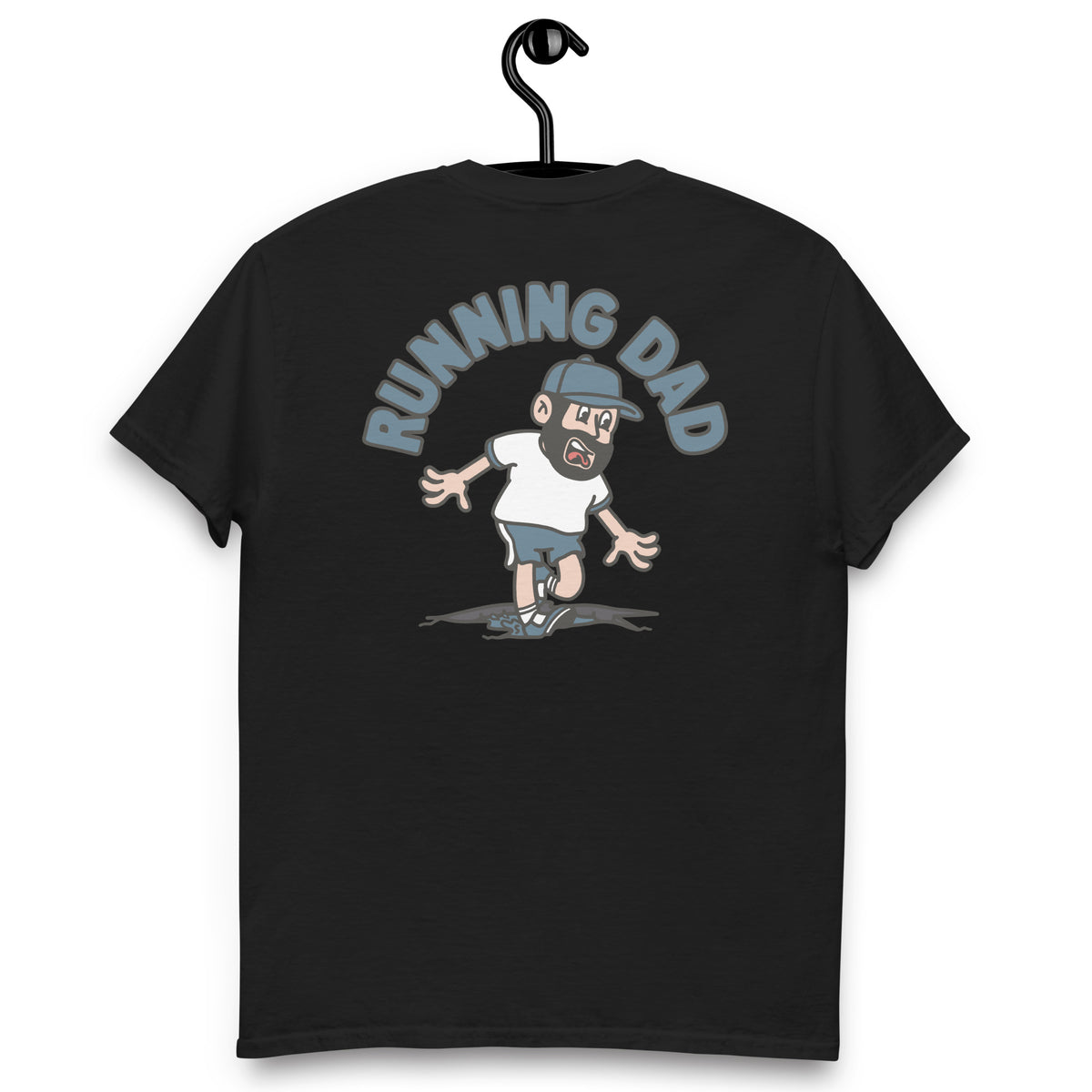 Running Black Hair Light Skin Tone No-Glasses Beard Dad T-Shirt