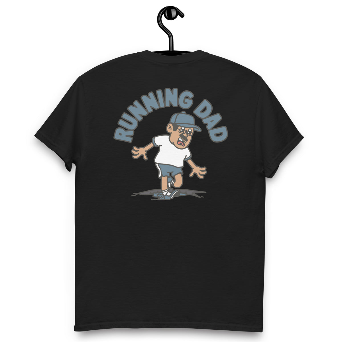 Running Black Hair Tan Skin Tone Glasses Moustache Dad T-Shirt