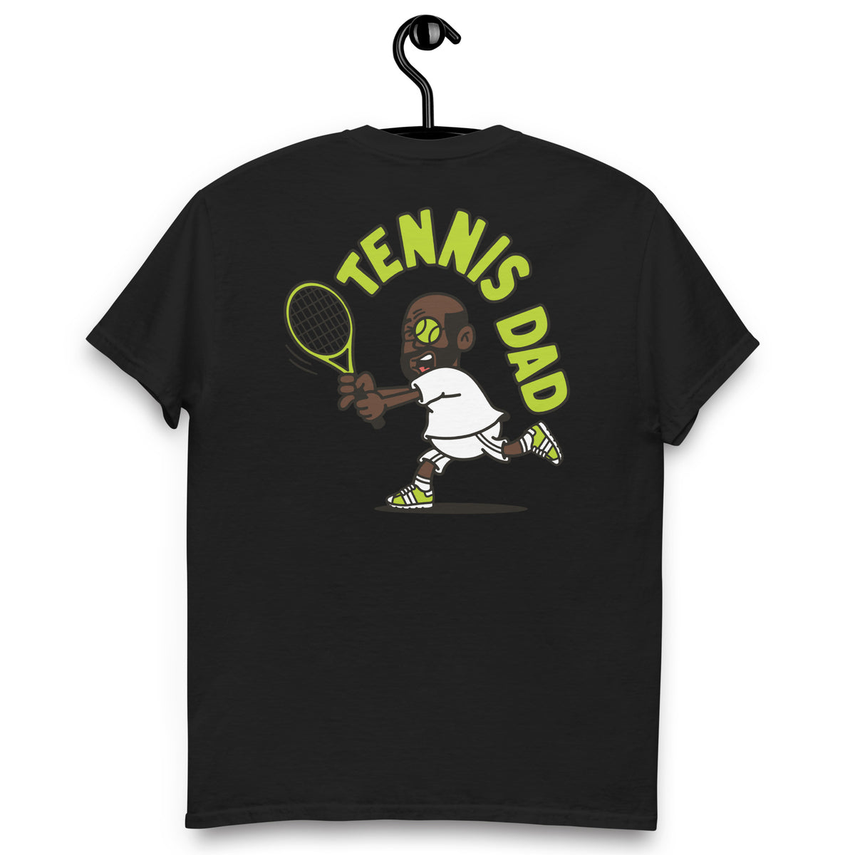 Tennis Black Hair Dark Skin Tone Glasses Bald Beard Dad T-Shirt