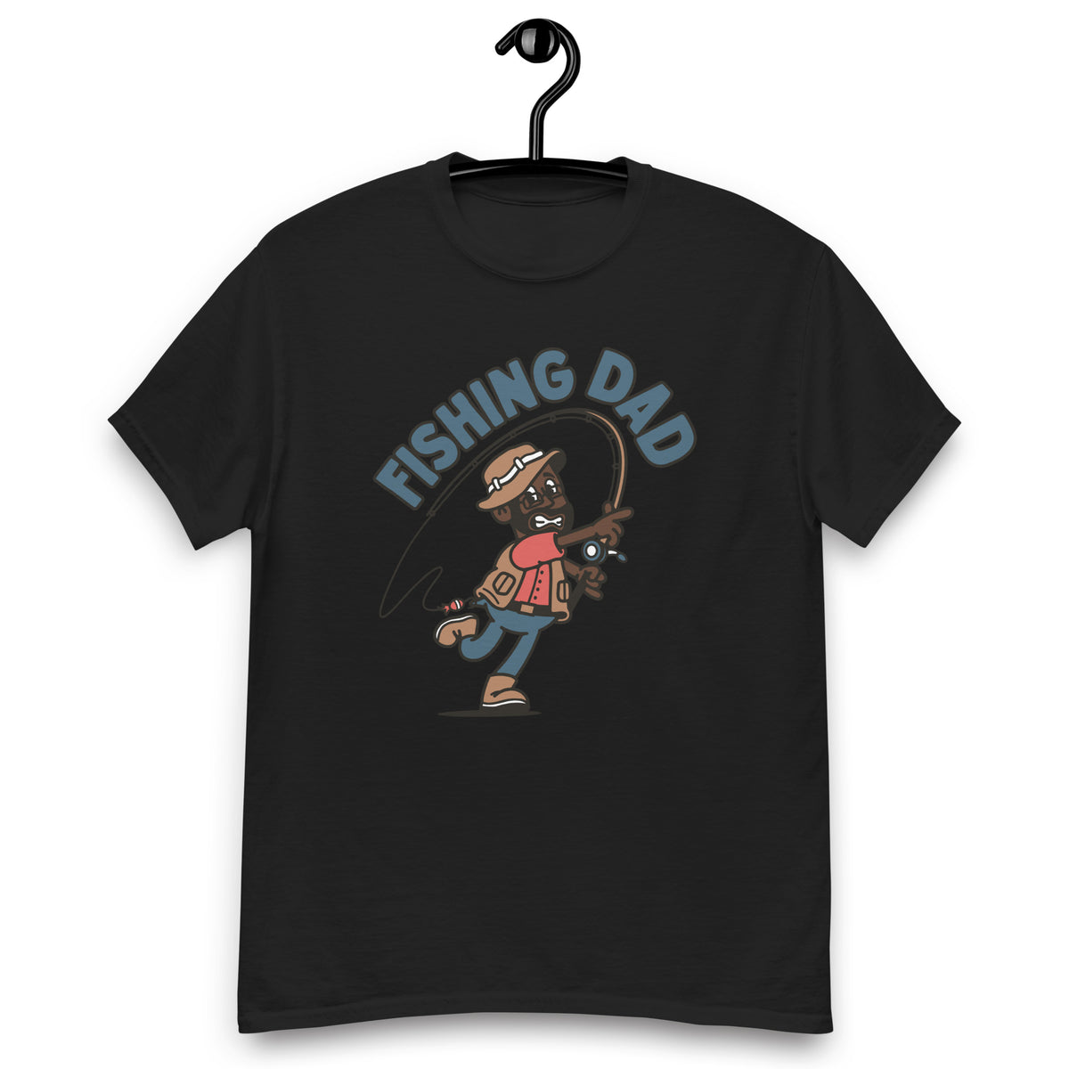 Fishing Black Hair Dark Skin Tone Glasses Beard Dad T-Shirt