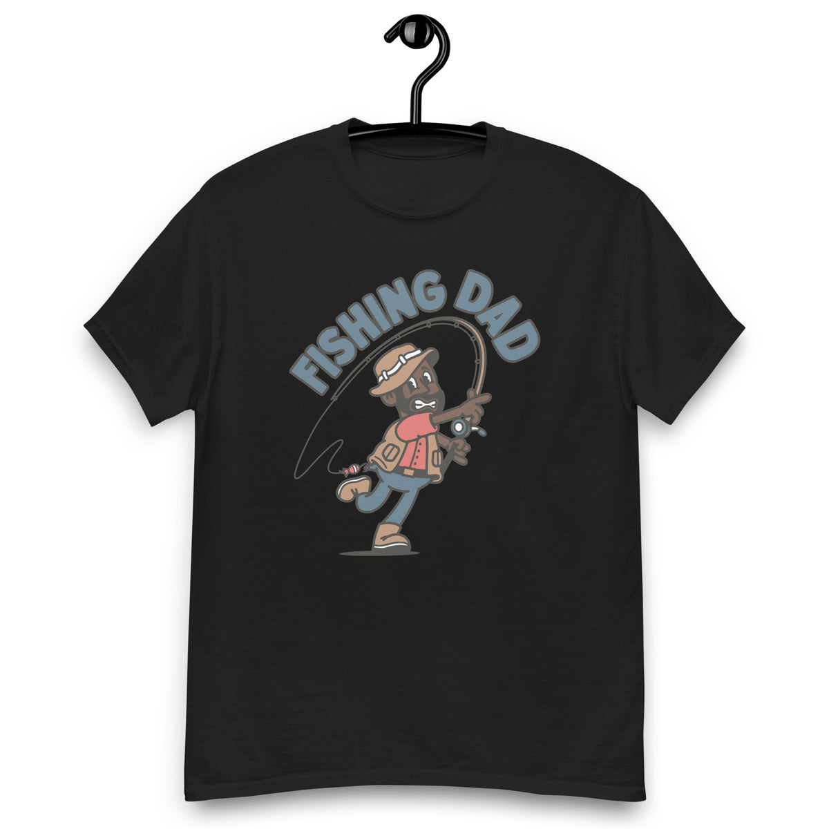 Fishing Black Hair Dark Skin Tone No-Glasses Beard Dad T-Shirt
