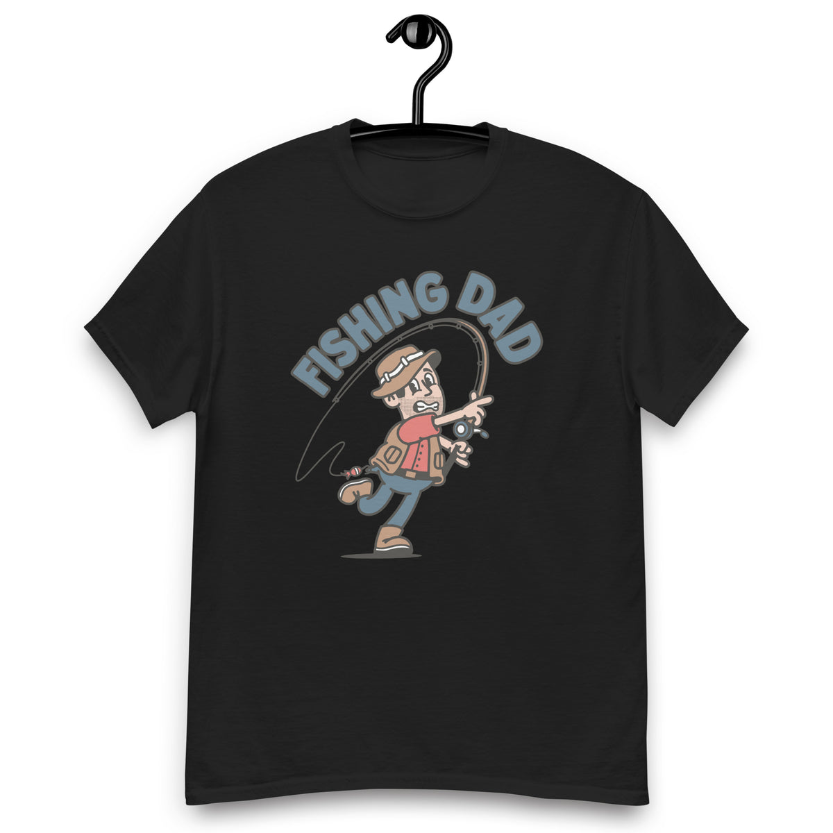 Fishing Black Hair Light Skin Tone No-Glasses Stubble Dad T-Shirt