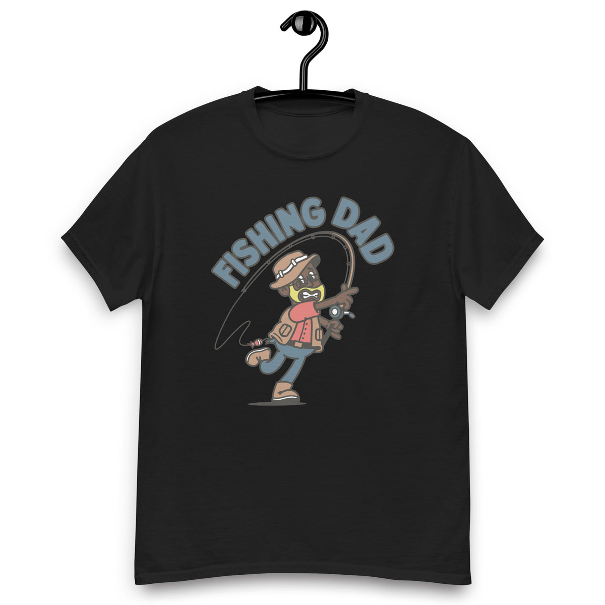 Fishing Blond Hair Dark Skin Tone Glasses Beard Dad T-Shirt