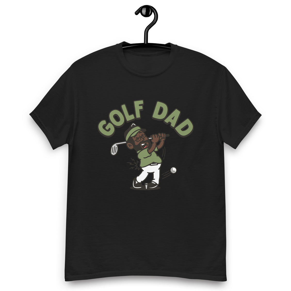 Golf Black Hair Dark Skin Tone Glasses Beard Dad T-Shirt