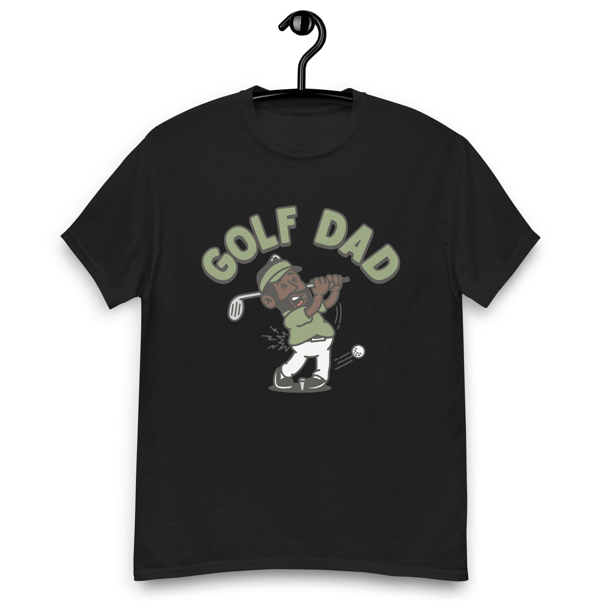 Golf Black Hair Dark Skin Tone No-Glasses Beard Dad T-Shirt