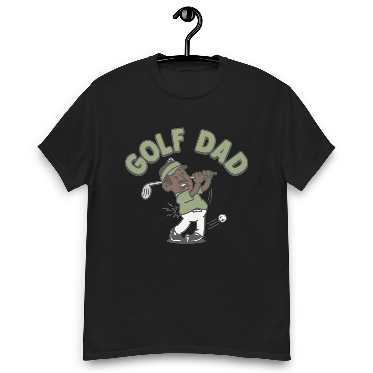 Golf Black Hair Dark Skin Tone No-Glasses Moustache Dad T-Shirt