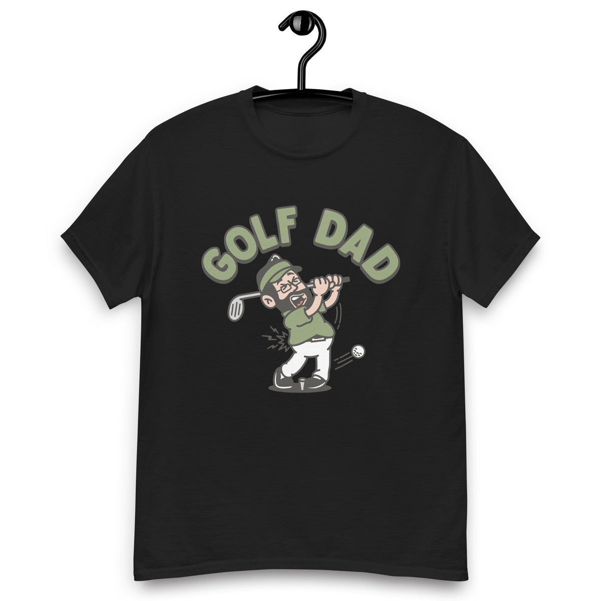 Golf Black Hair Light Skin Tone Glasses Beard Dad T-Shirt