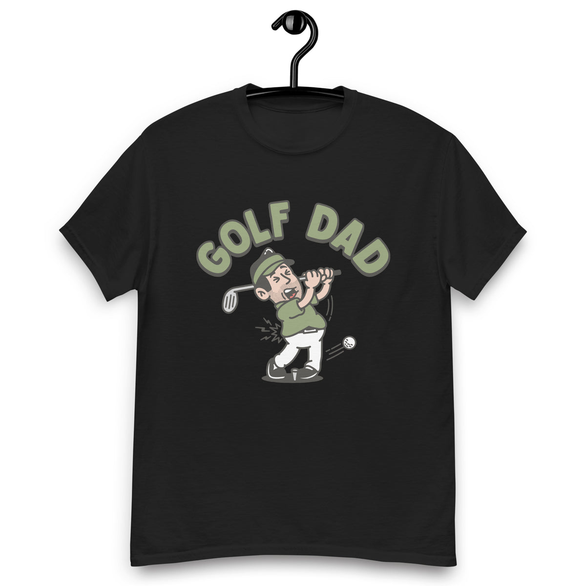Golf Black Hair Light Skin Tone No-Glasses Stubble Dad T-Shirt