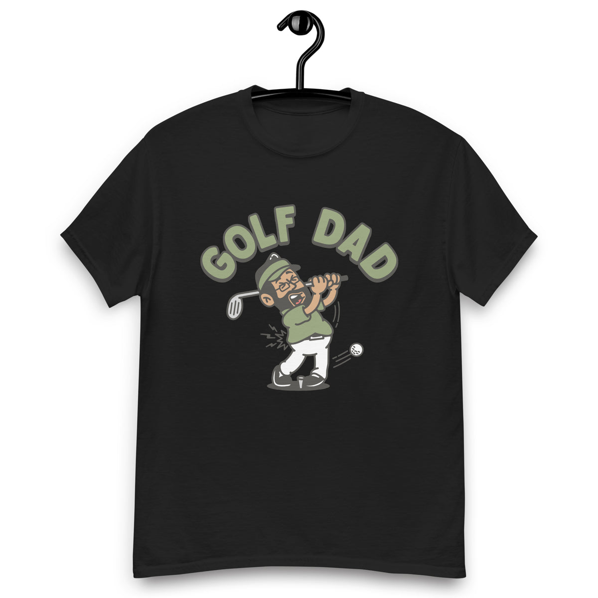 Golf Black Hair Tan Skin Tone Glasses Beard Dad T-Shirt