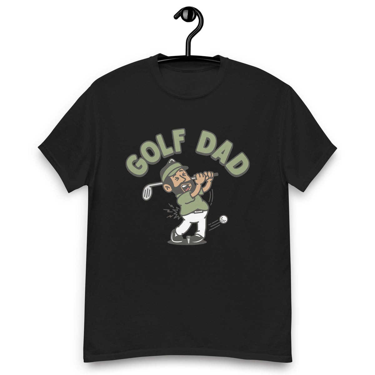 Golf Black Hair Tan Skin Tone No-Glasses Beard Dad T-Shirt