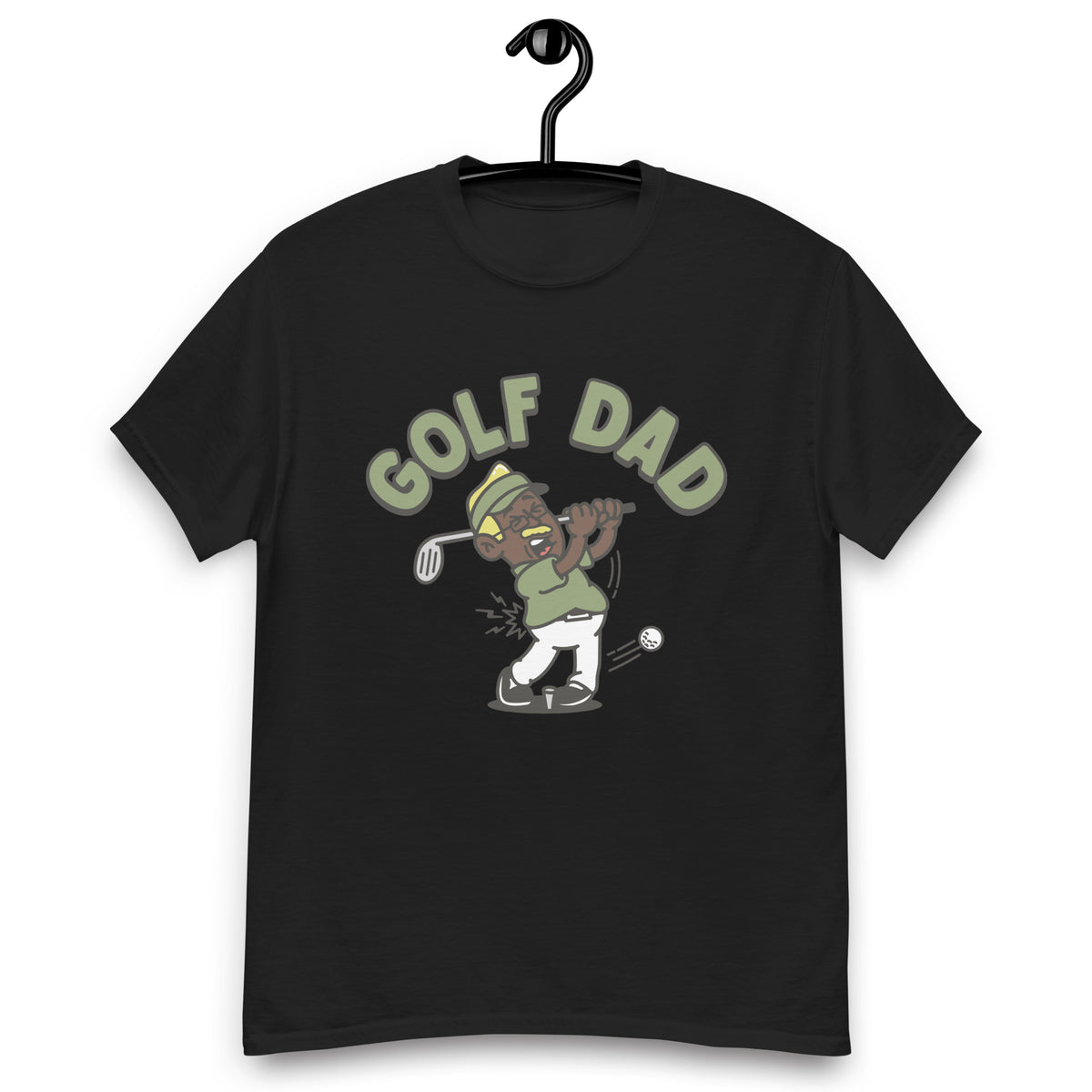 Golf Blond Hair Dark Skin Tone Glasses Moustache Dad T-Shirt