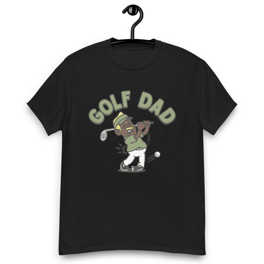 Golf Blond Hair Dark Skin Tone Glasses Moustache Dad T-Shirt