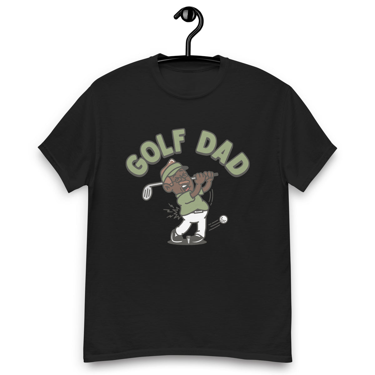 Golf Brown Hair Dark Skin Tone Glasses Moustache Dad T-Shirt