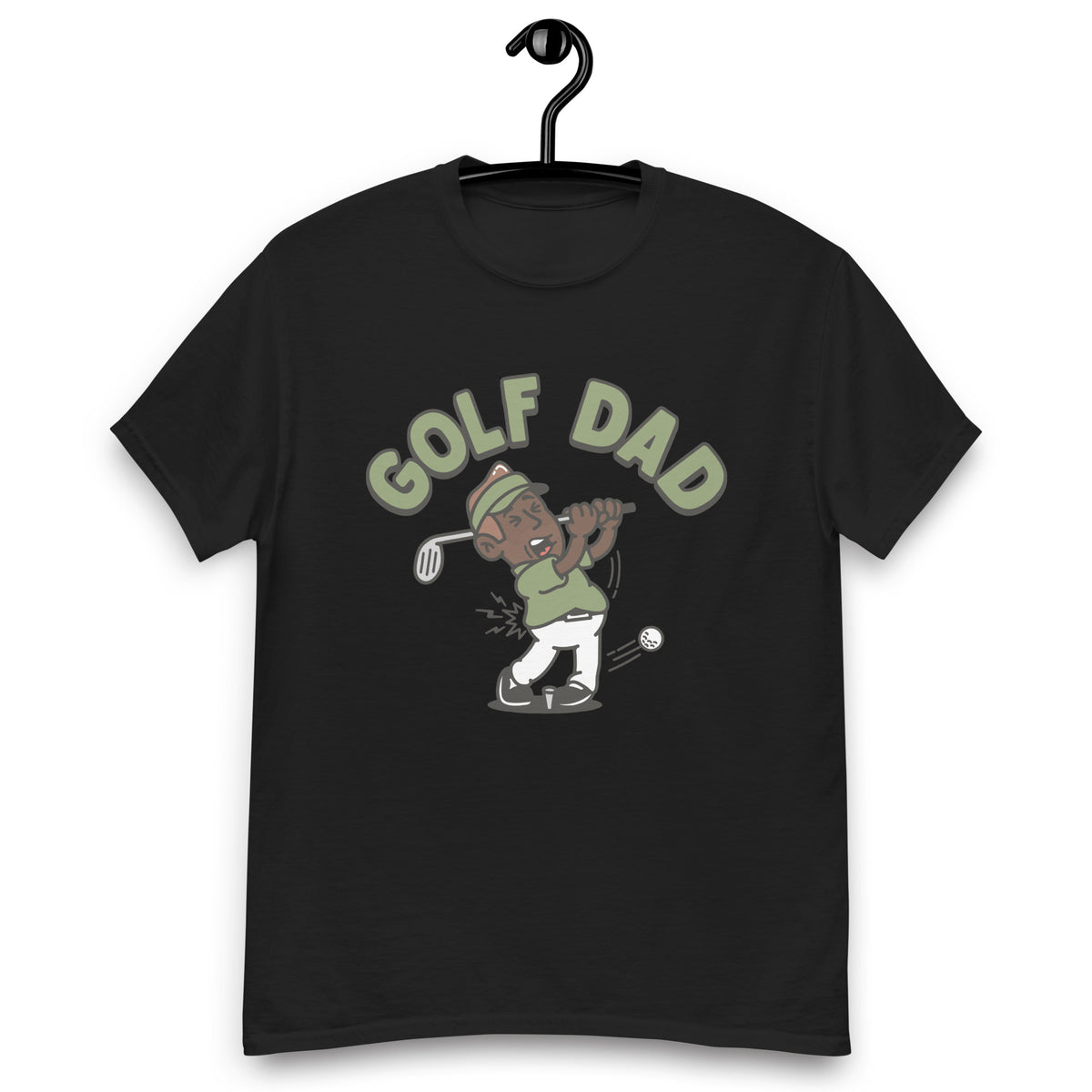 Golf Brown Hair Dark Skin Tone No-Glasses Stubble Dad T-Shirt